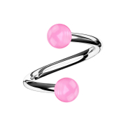 Spiral silver with two balls pink transparent