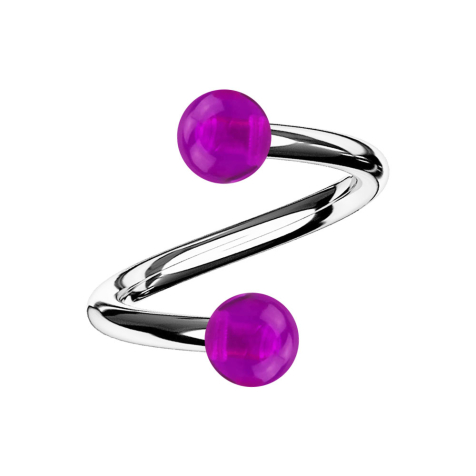 Spiral silver with two balls violet transparent