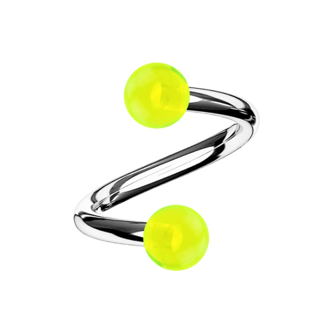 Micro spirale argentée avec deux boules jaunes transparentes