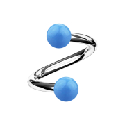 Micro spirale argentée avec deux boules bleu clair