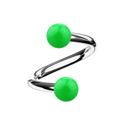 Micro spirale argentée avec deux boules vertes
