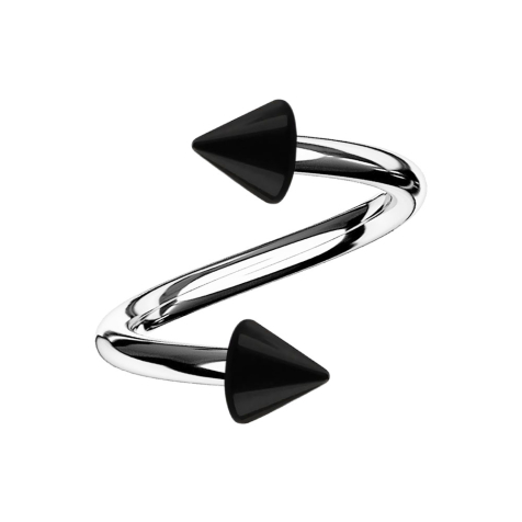 Spirale argentée avec deux cônes noirs