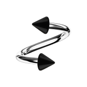 Spirale argentée avec deux cônes noirs