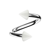 Spirale argentée avec deux cônes blancs