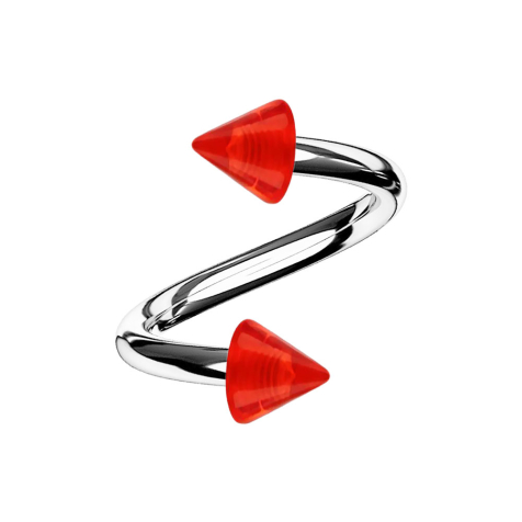 Micro spirale argentée avec deux cônes rouge transparent