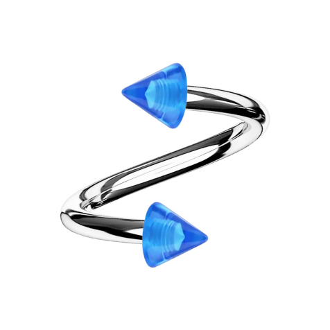 Spirale argentée avec deux cônes bleu foncé transparent