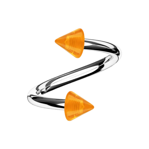 Spirale argentée avec deux cônes orange transparent