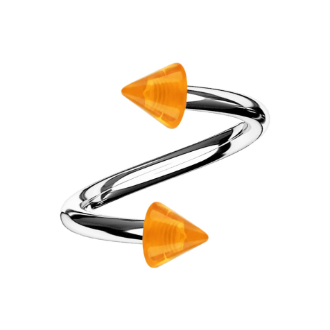 Spirale argentée avec deux cônes orange transparent