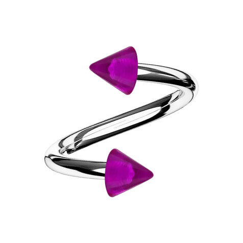 Spiral silver with two cones violet transparent