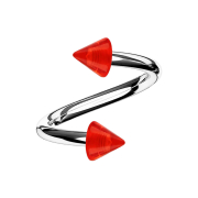 Spirale argento con due coni rosso trasparente