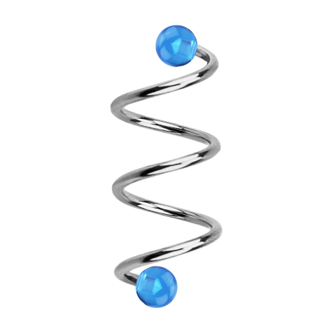 Micro spirale argento con due sfere blu chiaro trasparente