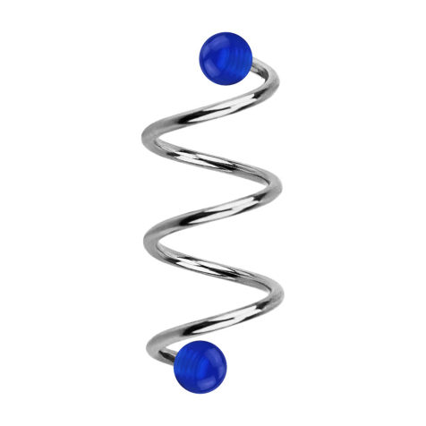 Micro Spirale silber mit zwei Kugeln dunkelblau transparent