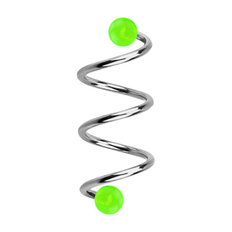 Micro spiral silver with two balls green transparent