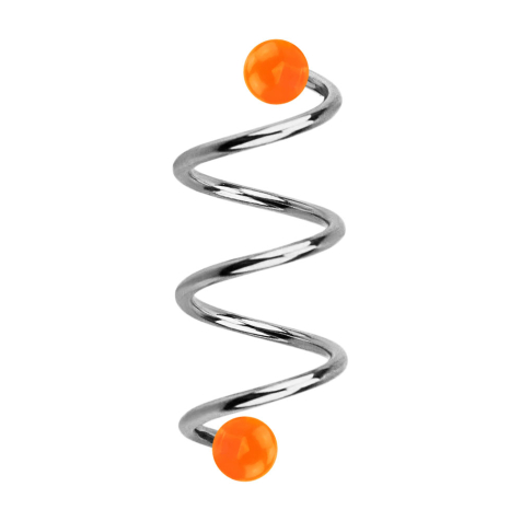 Micro spirale argentée avec deux boules orange transparent