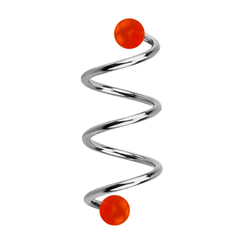 Micro spiral silver with two balls red transparent
