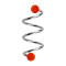 Micro spirale argentée avec deux boules rouges transparentes