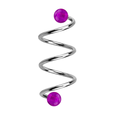 Micro spiral silver with two balls violet transparent