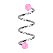 Micro Spirale silber mit zwei Kugeln pink transparent