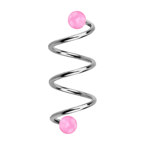 Micro spiral silver with two balls pink transparent