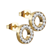 Stud earrings fake tunnel gold-plated with crystal silver