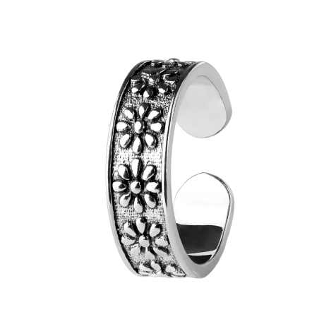 Ring silver with nine flowers