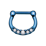 Septum with five dark blue crystals and titanium coating