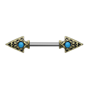 Barbell old gold tribal spear with turquoise stone
