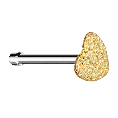 Straight silver nose stud with sandblasted gold-plated heart