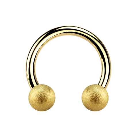 Gold-plated circular barbell with two speckled balls