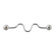 Barbell silver zig zag with two balls speckled
