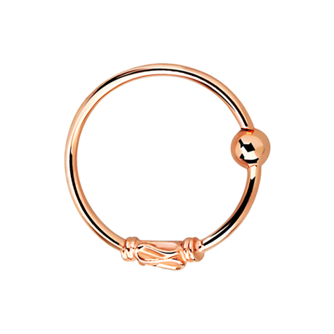 Micro piercing ring with small rope coil and wire pattern rose gold