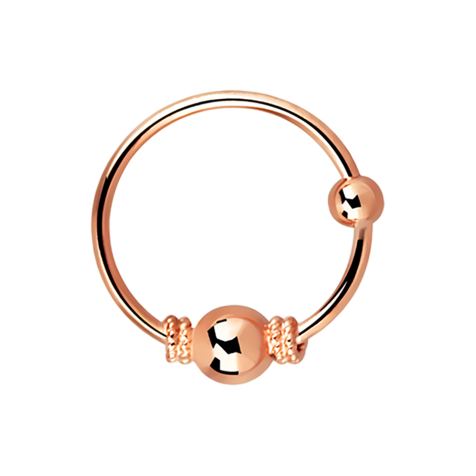 Micro piercing ring with small rope coil narrow and 3 mm ball rose gold