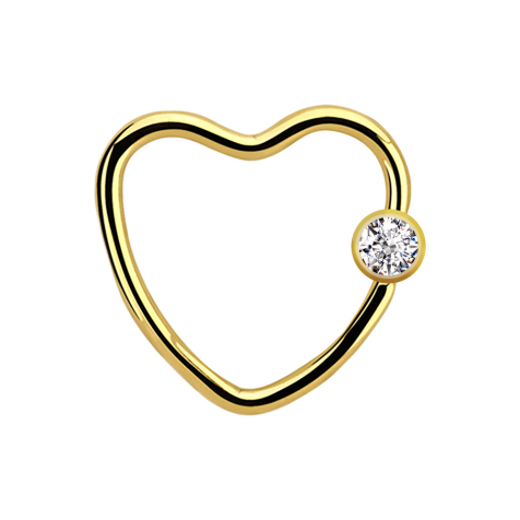 Micro Ball Closure Ring gold-plated heart with crystal ball silver