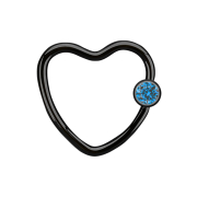 Micro Ball Closure Ring black heart with crystal ball...