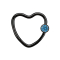 Micro Ball Closure Ring black heart with crystal ball light blue