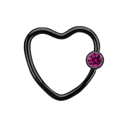 Micro Ball Closure Ring black heart with crystal ball...