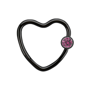 Micro Ball Closure Ring schwarz Herz mit Kristallkugel pink