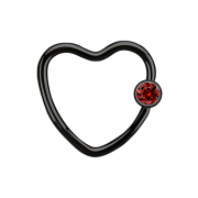 Micro Ball Closure Ring black heart with crystal ball red