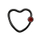 Anello di chiusura Micro Ball cuore nero con sfera di cristallo rossa