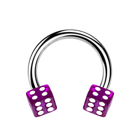 Micro Circular Barbell argent avec deux cubes violet transparent
