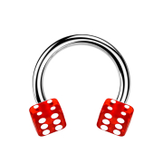 Micro Circular Barbell silver with two cubes red transparent