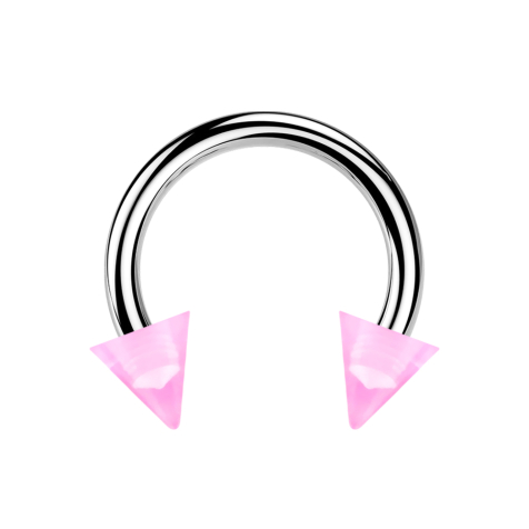 Micro Circular Barbell argent avec deux cônes rose clair transparent