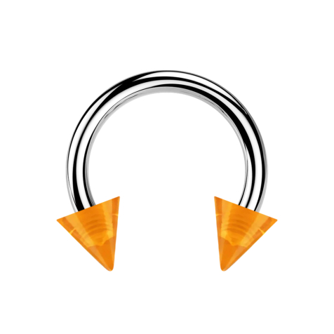 Micro Circular Barbell argent avec deux cônes orange transparent