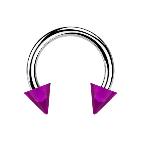Circular barbell silver with two cones violet transparent