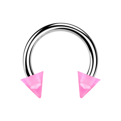Circular barbell silver with two cones pink transparent