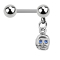 Micro barbell silver with ball and pendant skull crystal light blue