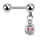Micro barbell silver with ball and pendant skull crystal pink