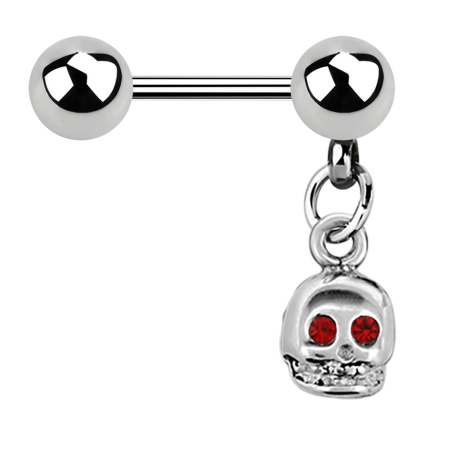 Micro barbell silver with ball and pendant skull crystal red