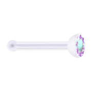 Nose stud straight transparent with crystal multicolor