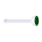 Straight transparent nose stud with green crystal